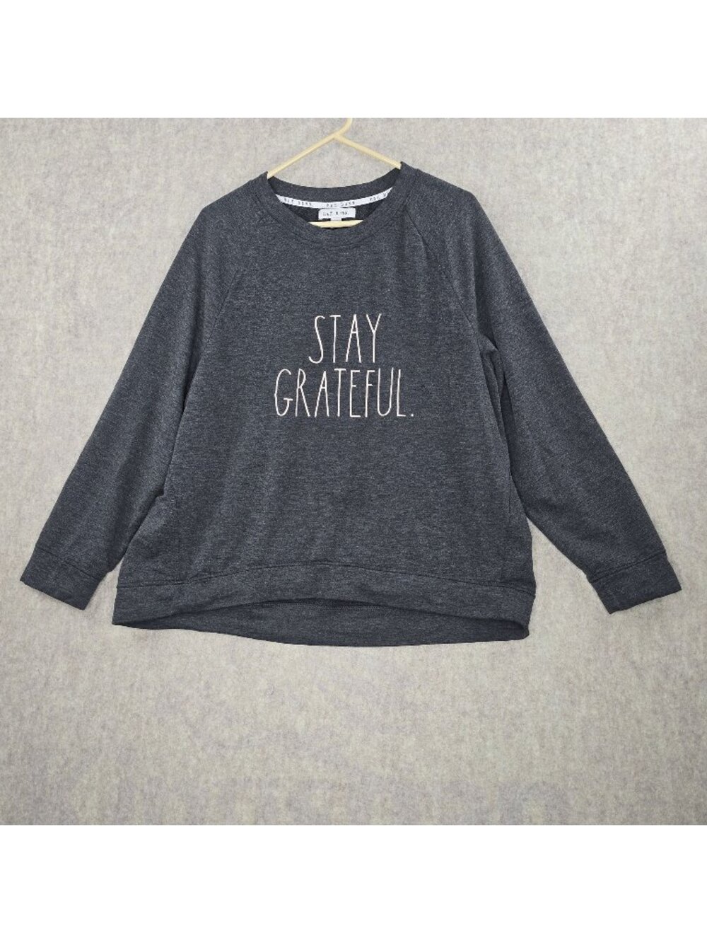 Rae Dunn Womens Pullover Sweatshirt Charcoal Gray Stay Grateful Graphic 1X